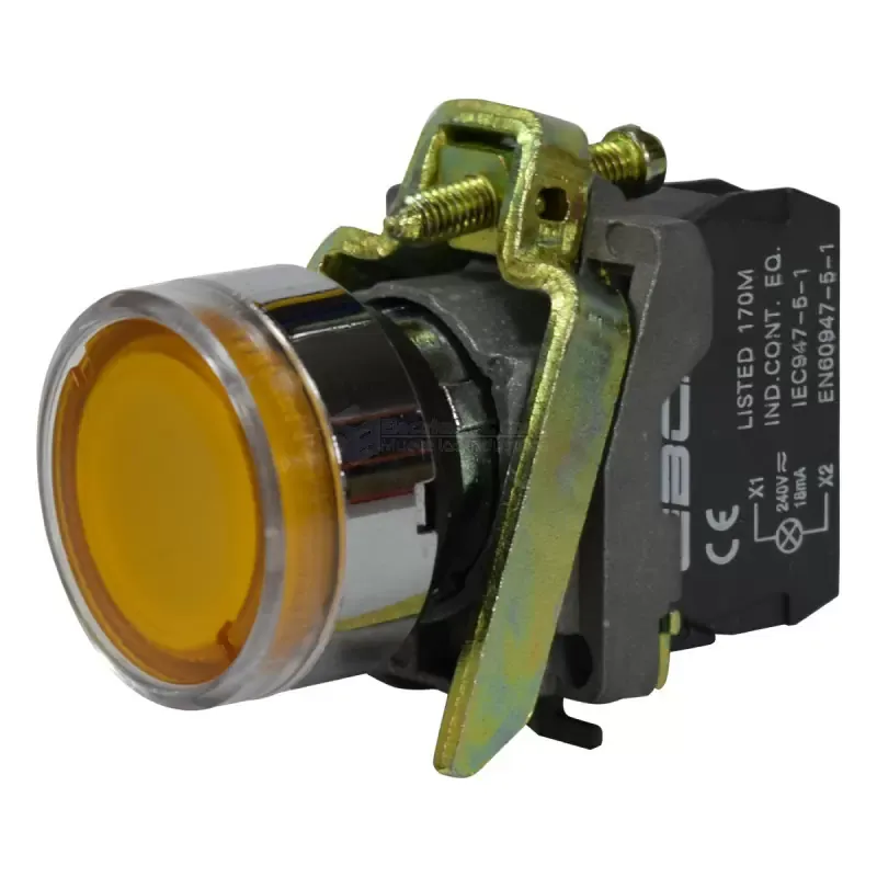 PULSADOR ILUMINADO AMARILLO DE BASE METALICA  
